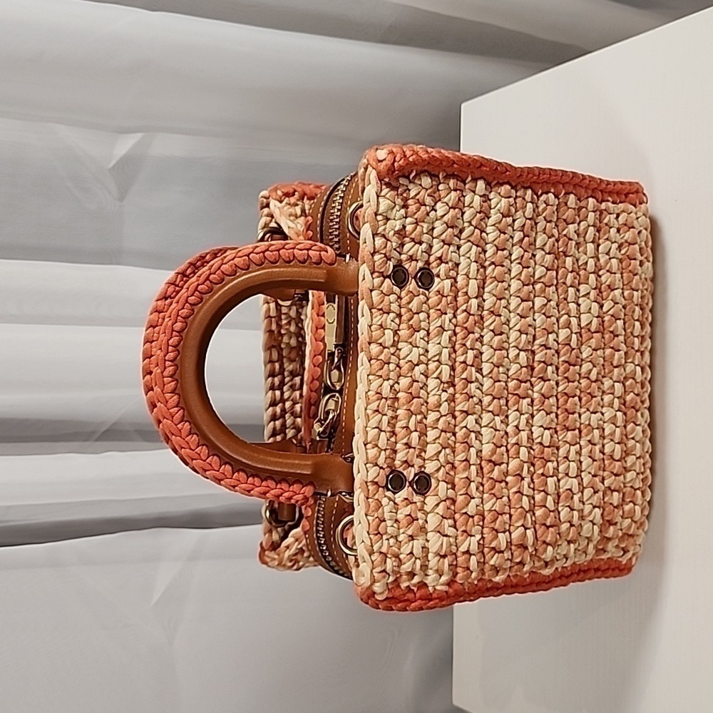 Coach Orange and Cream Woven Straw Tote - Picture 5 of 16